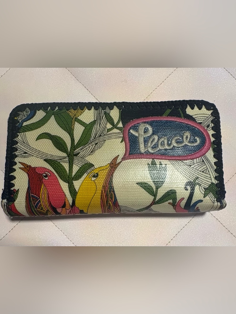 🌸 Sakroots Boho Bird & Floral "Peace" Zip-Around Wallet 🐦